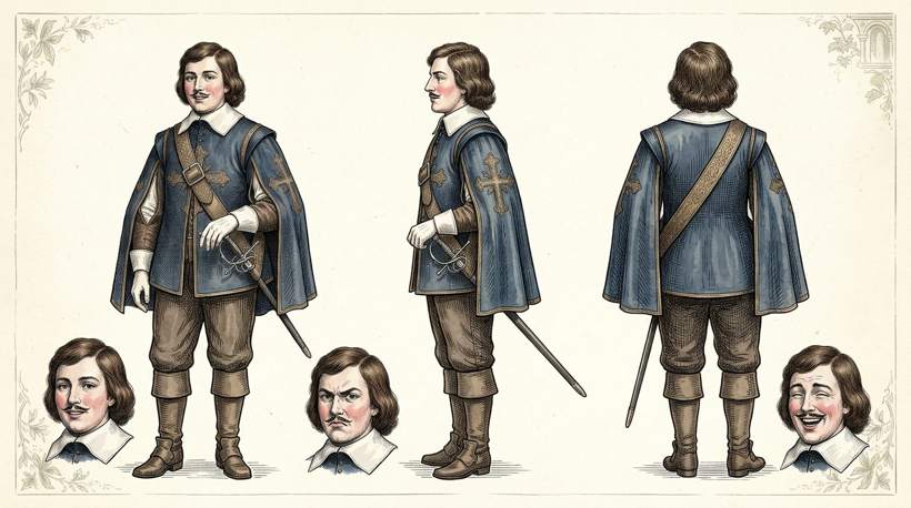 Front, side and back views