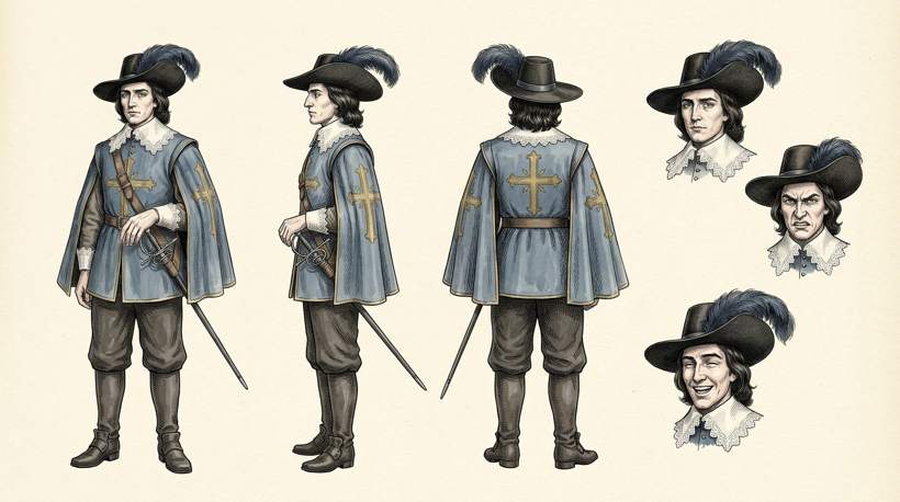 Front, side and back views